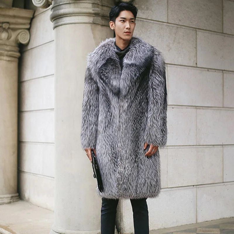 Men's jacket, warm leather jacket, men's casual long style imitation mink fur coat, fashionable and loose fitting
