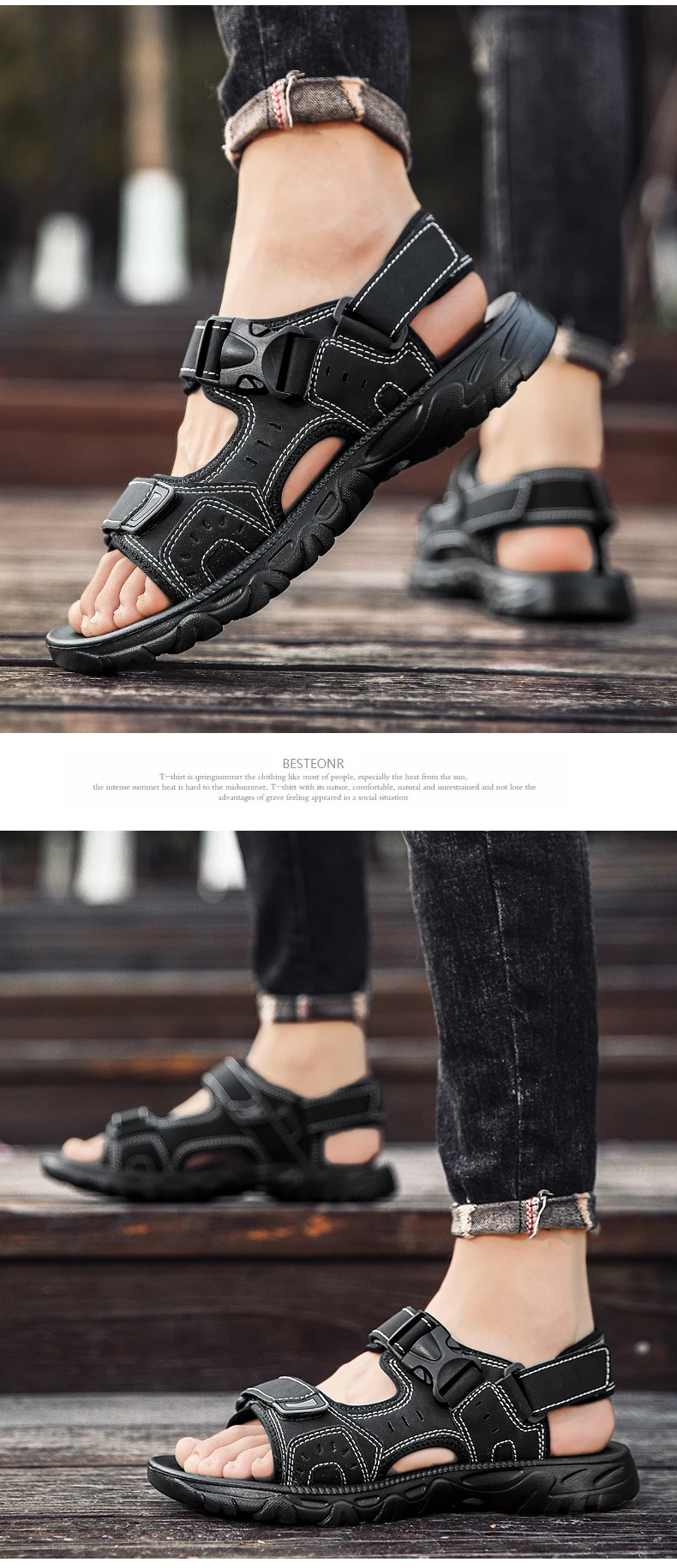 Sommer Herren Sandalen PU Leder Leichte Offene spitze Flache Herren Freizeitschuhe Outdoor Walking Sandalen für Männer Strandschuhe Größe 39-46 – Detail 14