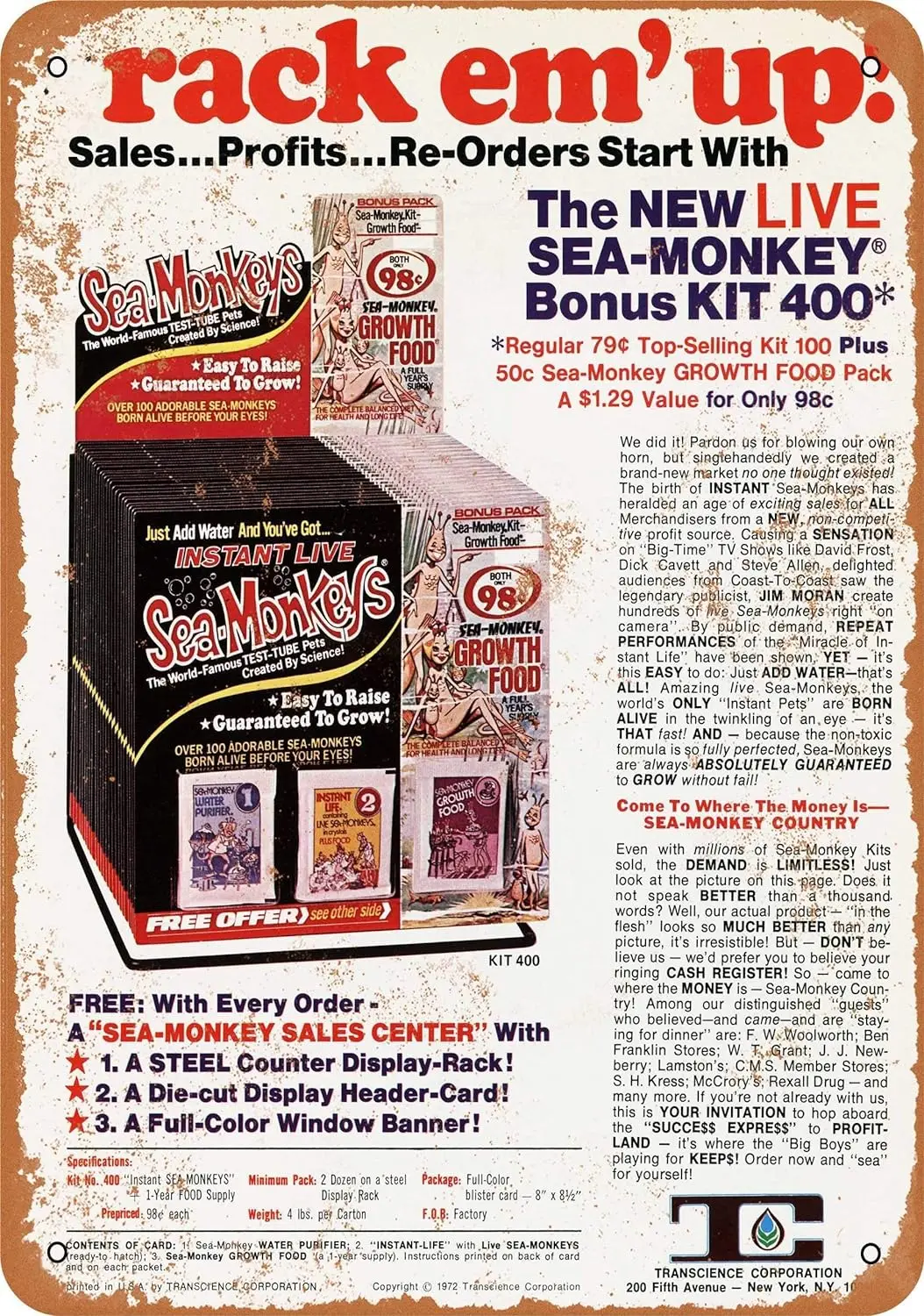 Retro Metal Tin Sign Funny Sell Sea-Monkey Kits Profit Sign For Home Cave Garage Bar Decorazione Della Parete Vintage Metal Sign