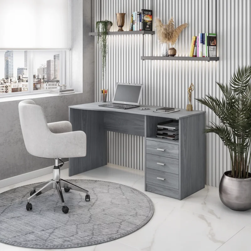 

Classic Computer Desk with Multiple Drawers, Grey gaming desk desk