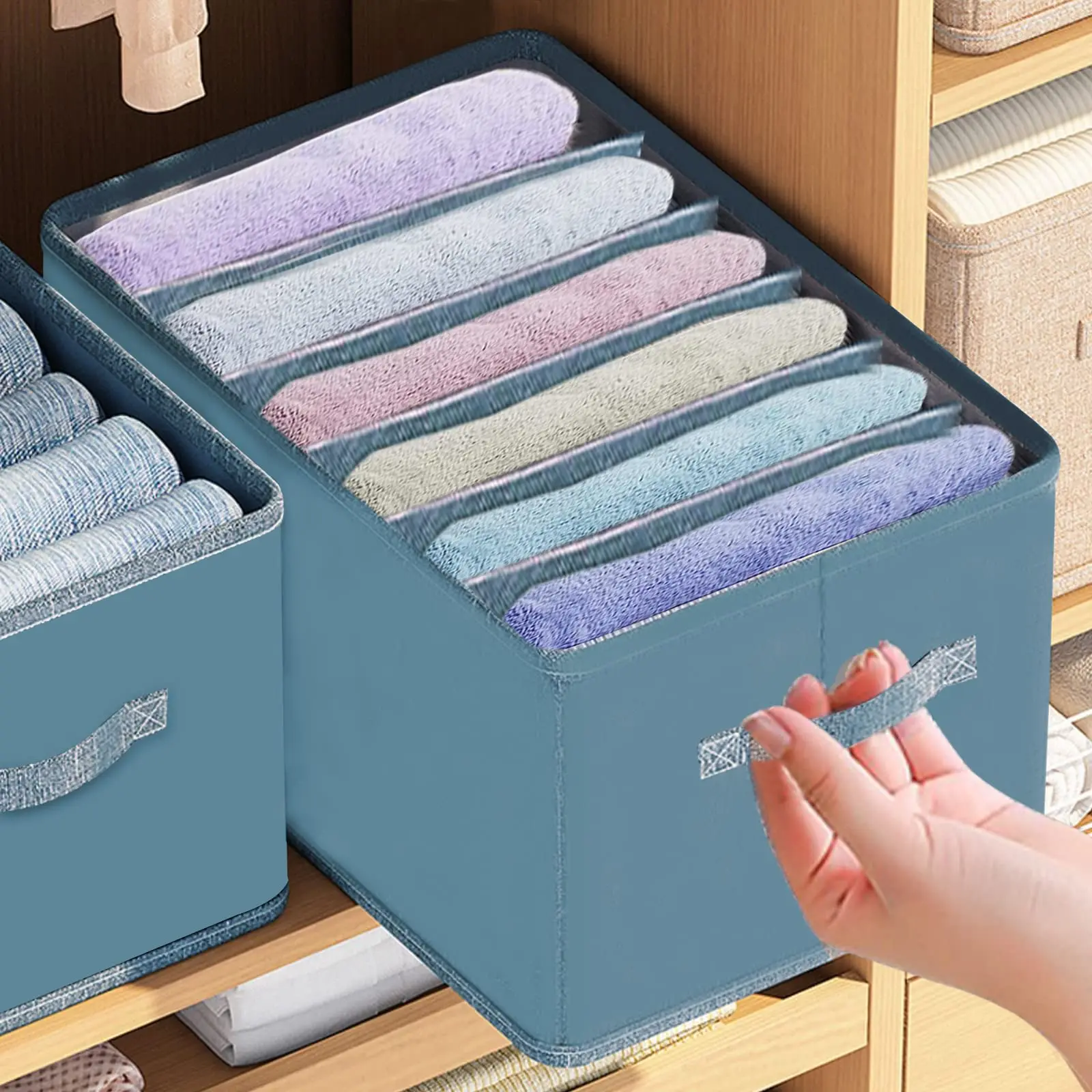 2PCS Drawer Organiser Wardrobe Storage Organiser Foldable 6 Cell Clothes Drawer Organizer for Pants Jeans Thick Sweater and T