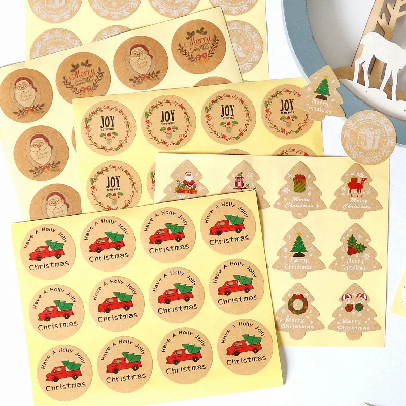 120pcs Christmas Decoration Stickers Snowflake Xmas Tree Stickers Gift Sealing Labels Merry Christmas Candy Cookie Bags Sticker