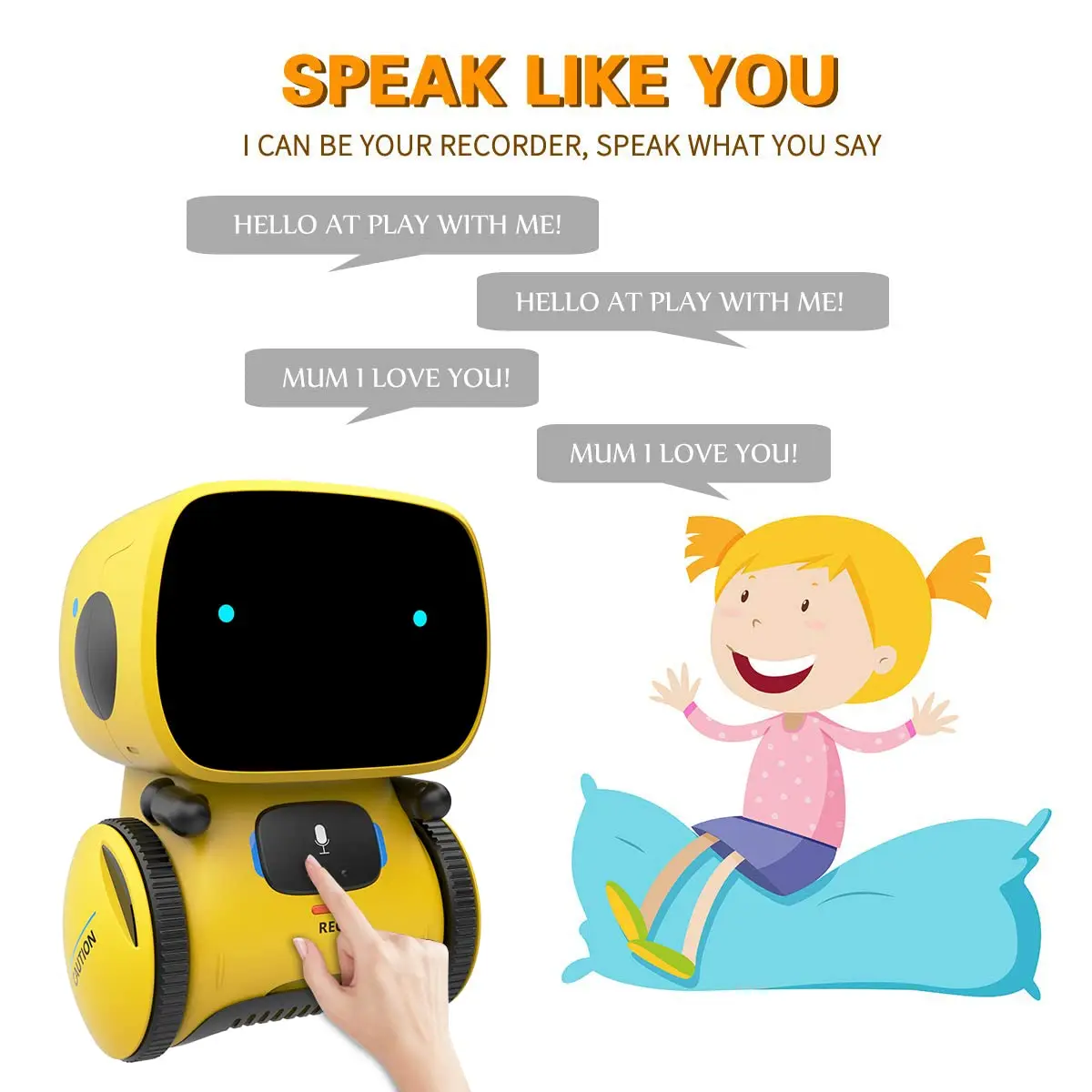 Yellow Smart Robot AT001 Toy Intellingent Partner With Voice Control And Touch Sensor Singing Dancing Talking For Kids Toy Gift 4