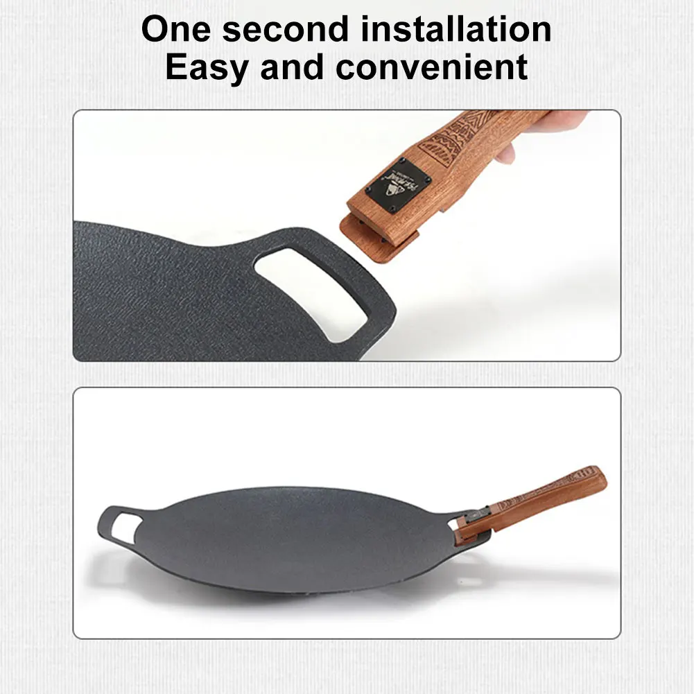 Sapele Outdoor Grill Pan Handle Adjustable Anti-Scalding Solid Wood Handle Barbecue Pan Camping Cookware Accessories