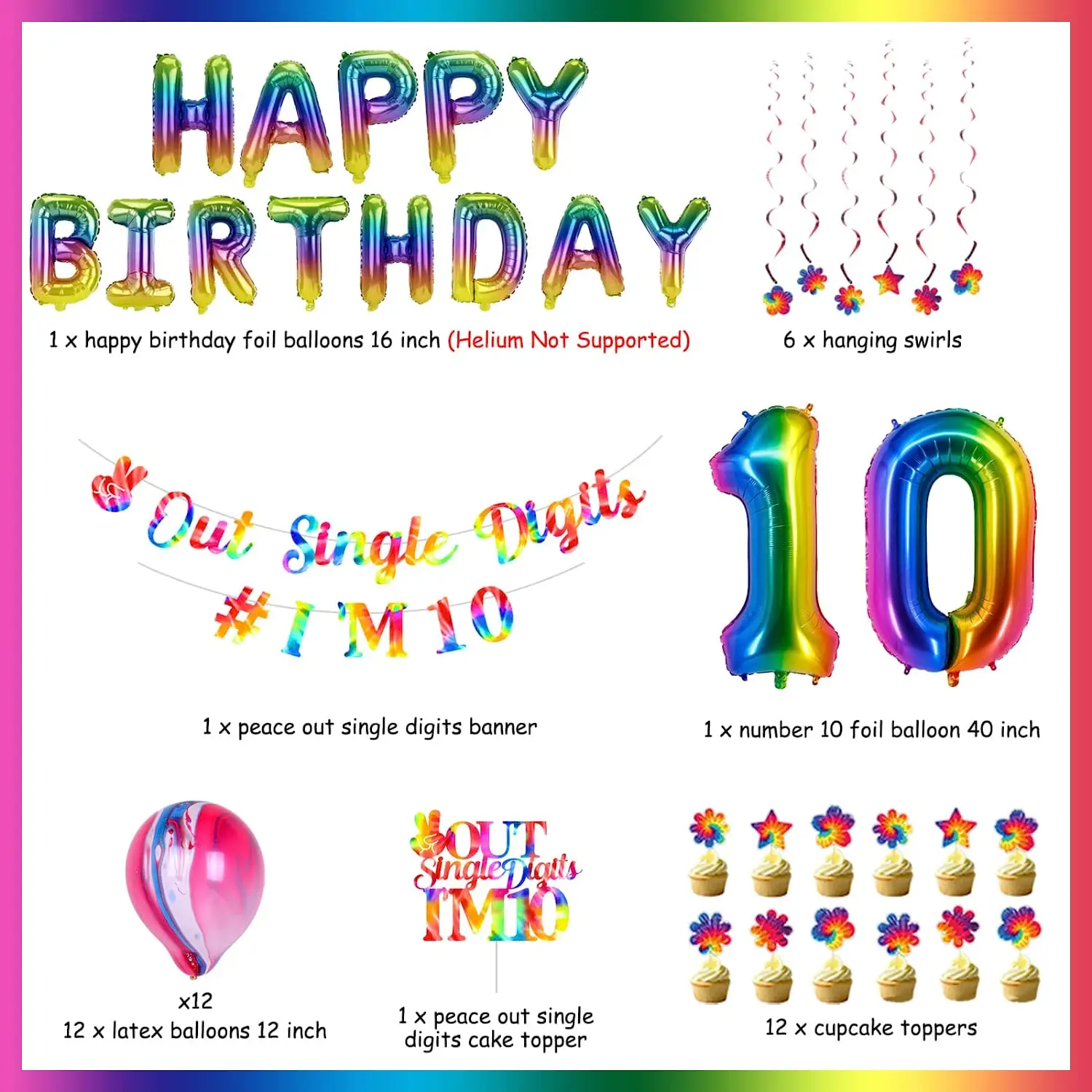 Tie Dye Birthday Party Decorations, Tie Dye Birthday Party Supplies,  Rainbow Birthday Party Decorations, Tie Dye Happy Party Decorations, Tie  Dye Balloons Banner Cupcake Topper 