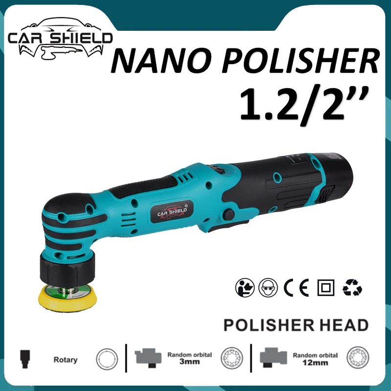 Car Shield 1.2/2 Inch RO/DA Mini Cordless Polisher 12V 2.0Ah Battery 6 Variable Speed for Car Detailing Polishing car polisher