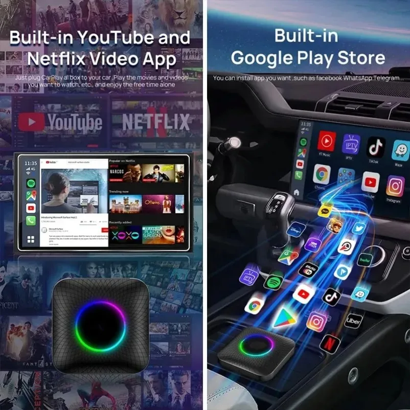 Qualcomm sm6225 Android LED Wireless Carplay Adapter Android 13 Box for Car