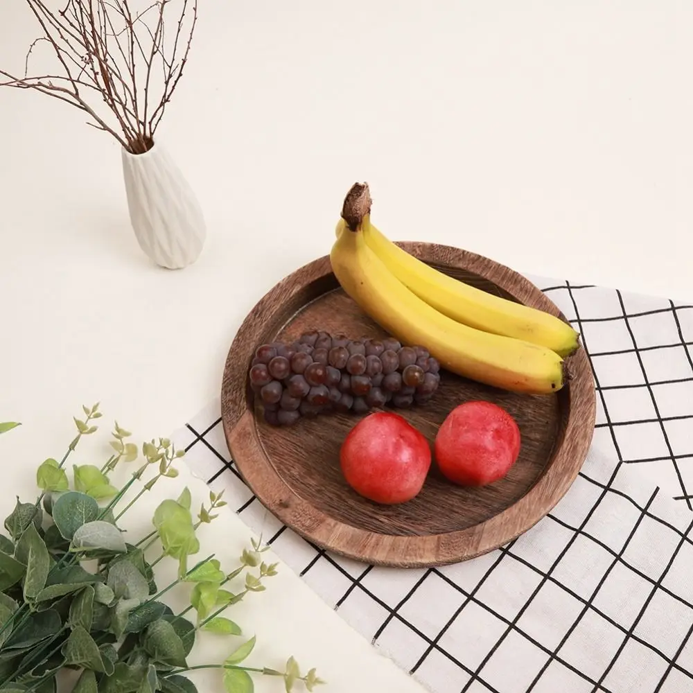 1Pc Round Wooden Tray Candle Holder Kitchen Countertop Multi-purpose Tray Home Decor for Farmhouse Dinning Table 5