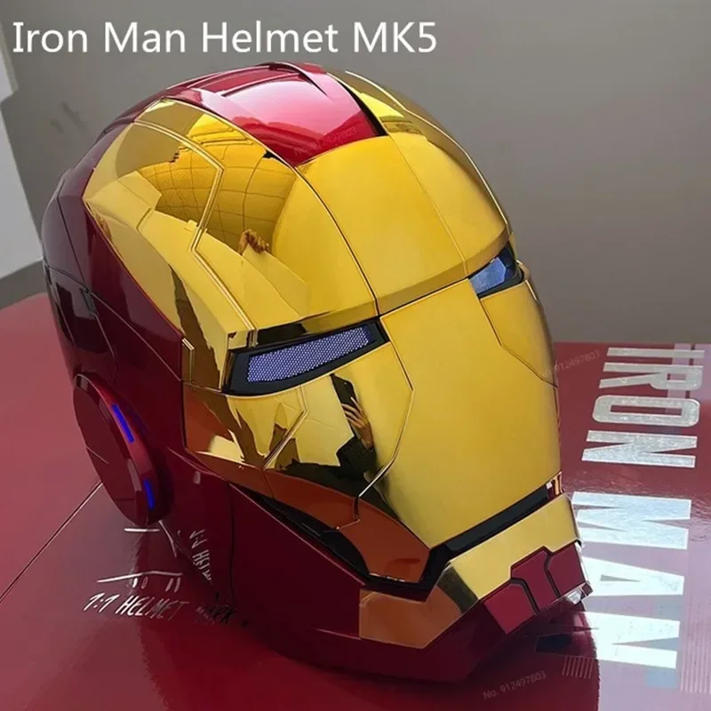 Action Figure Toys Marvel Iron Man Mk5 1:1 Electronic Helmet Automatoc Voice Control With Led Light