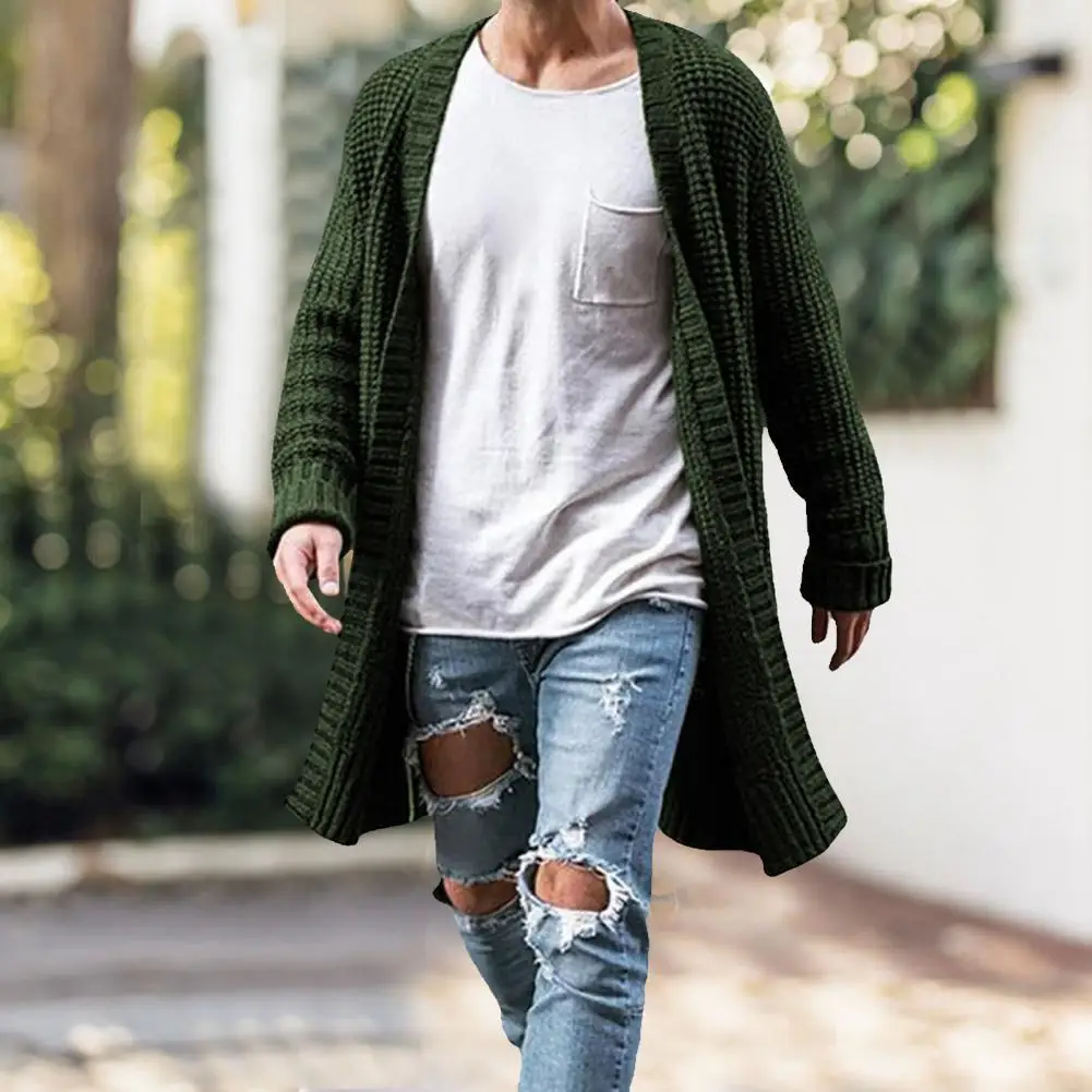 Nuovi uomini Cardigan in cotone lavorato a maglia moda maglioni lunghi uomo Casual solido manica lunga Slim Outwear autunno inverno giacca calda