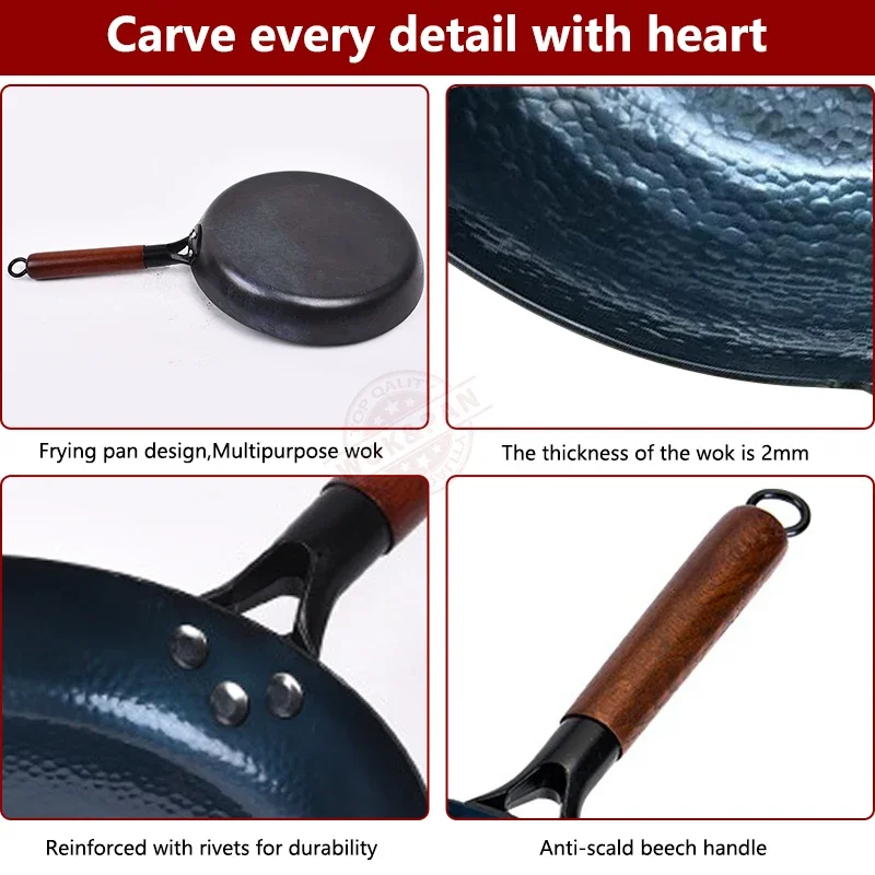 Cast Iron Frying Pan Hand hammering Uncoated Skillet Fried Egg Steak Kitchen Pan for Gas Stove Induction Cooker 30cm 5