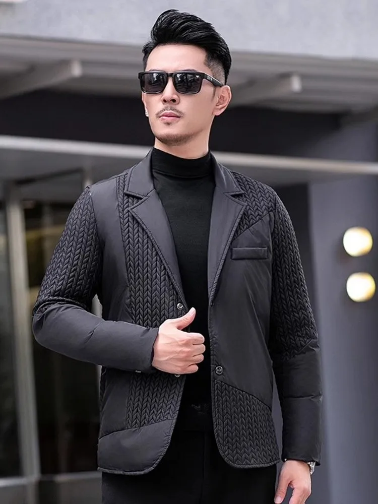 New Designer Men Business Work Down Jacket Slim Fit Blazer Suit Coat Winter Single Breasted Thick Warm White Duck Down Jacket