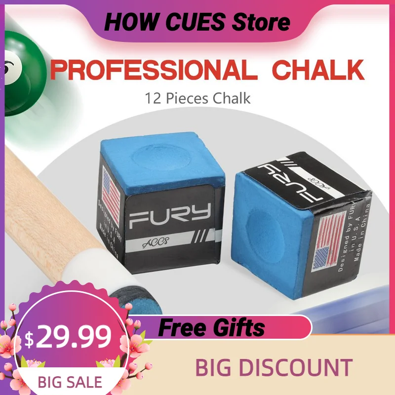 Fury Billiards Pool Cue Chalk 12pcs Snooker/billiard Blue Oily Supplies