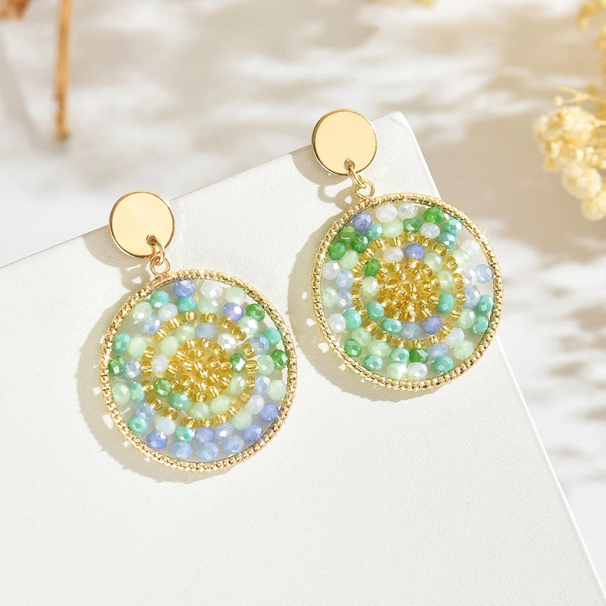 Bohemia Exquisite Colorful Round Crystal Beads Drop Earrings for Women Ethnic Handmade Elegant Metal Earrings Party Jewelry Gift