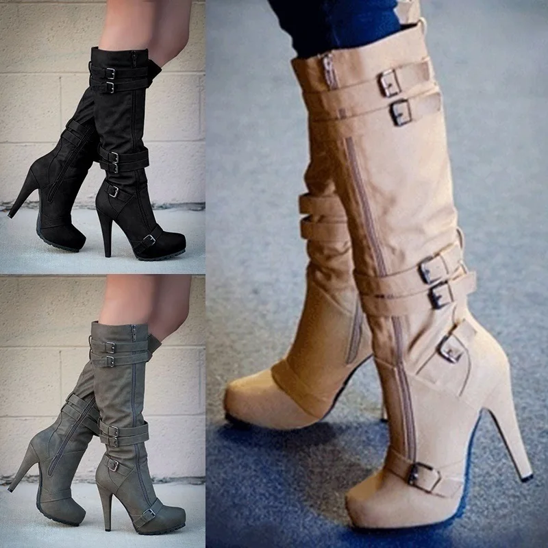 

Brand Women's Shoes Boots-Women Winter Footwear Clogs Platform Zipper Sexy Thigh High Heels High Sexy Round Toe Fashion 2023 Aut