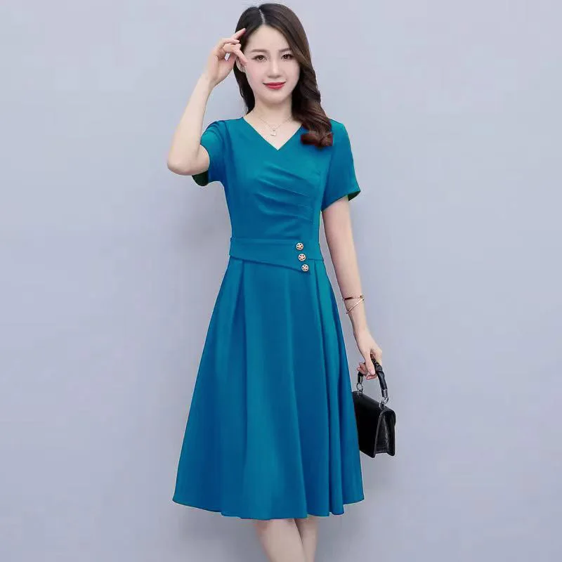 Elegant V Neck Midi Dress – Women’s Office Dress - Image 4