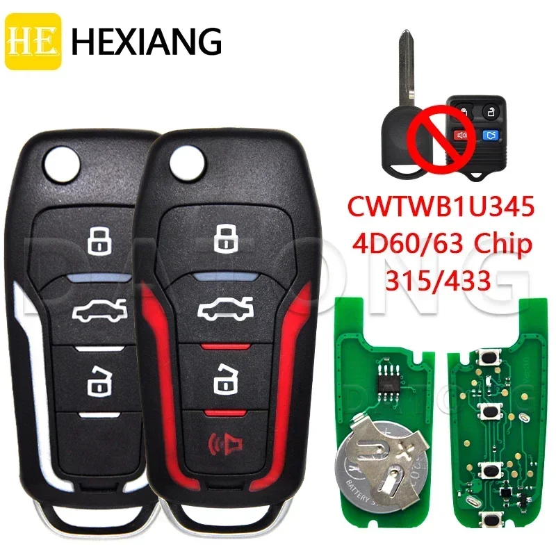 

HE Xiang Car Remote Control Key Fit For Ford Edge F series Focus Lincoln Mercury 315/433MHz CWTWB1U331 4D63Chip Upgrade Flip