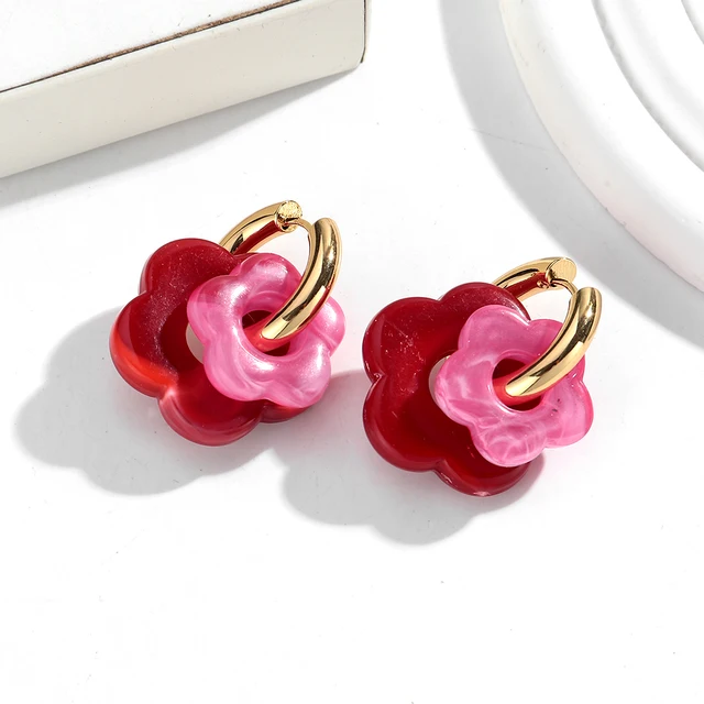 Boucles d'oreilles en forme de fleur acrylique colorée pour femmes et filles, cercles en acier inoxydable, tendance 2025, bijoux cadeaux
