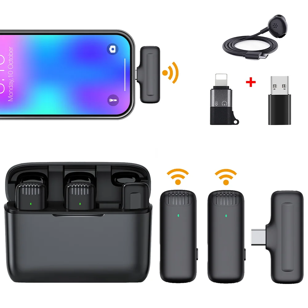 

Lavalier Wireless Microphone with Charging Box Portable Professional Lapel Mic Noise Reduction for iPhone/Android Live