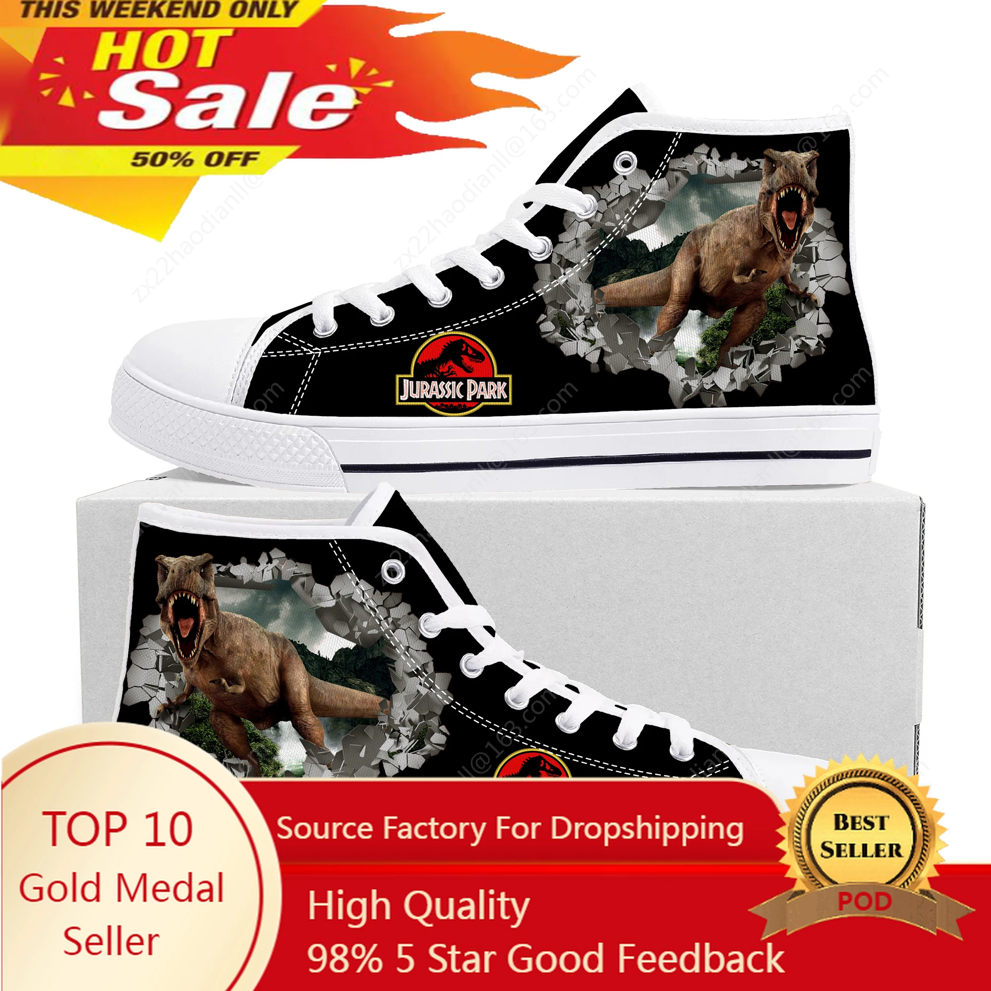 

Dinosaur World Jurassic Park High Top Sneakers High Quality Mens Womens Teenager Canvas Sneaker Casual Couple Shoes Custom Shoe