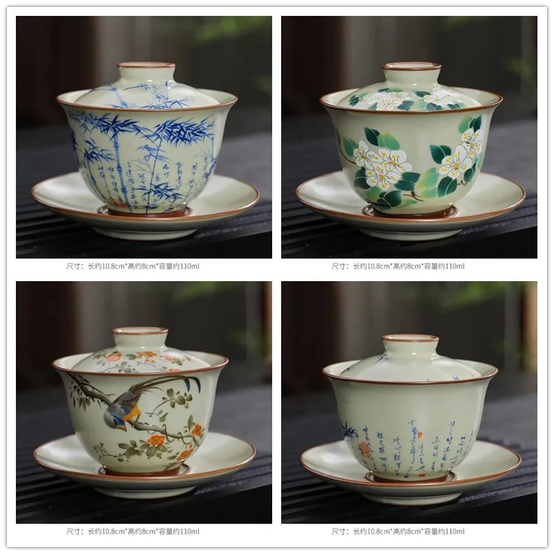 Ceramic Gaiwan Chinese Teacup Handmade Sancai Tea Tureen Kungfu Tea Bowl Cups Porcelain Teaware Set Accessories Jingdezhen