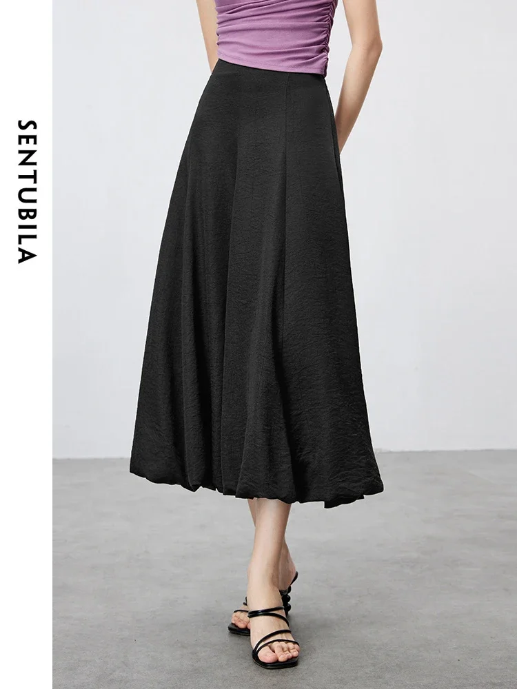 SENTUBILA Elegant Solid Simple A-line Maxi Skirt 2024 Summer Commuter Elastic Waist Comfort Loose Long Skirt For Women 142Q54474