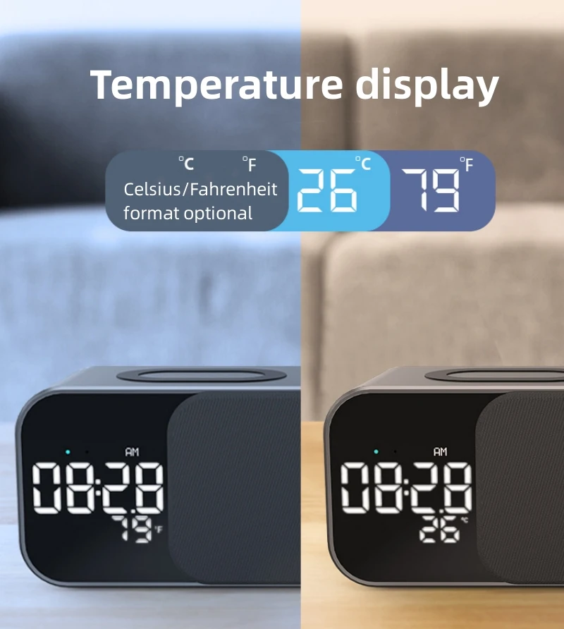 Radio despertador Digital, carga QI inalámbrica de cabecera, Altavoz  Bluetooth con enchufe UE/REINO UNIDO/EE. UU. - AliExpress
