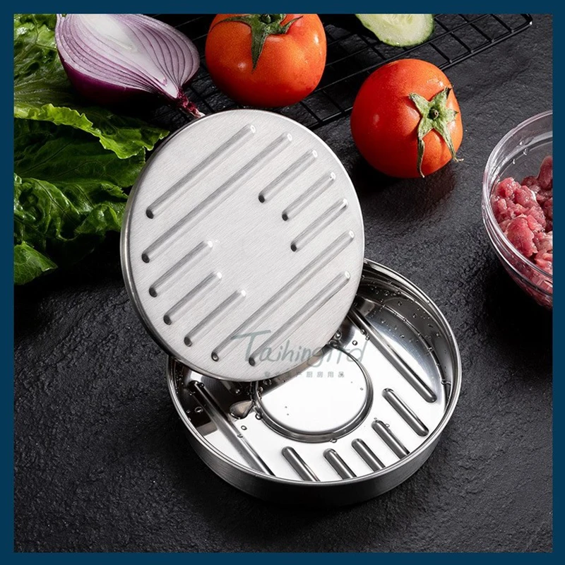 Description Picture 3 of item13CM Hamburger Maker Press Chopped Steak Meat Smasher Cutlet Mold Croquettes Kitchen Cooking Tool Hamburgueria Diner Accessories