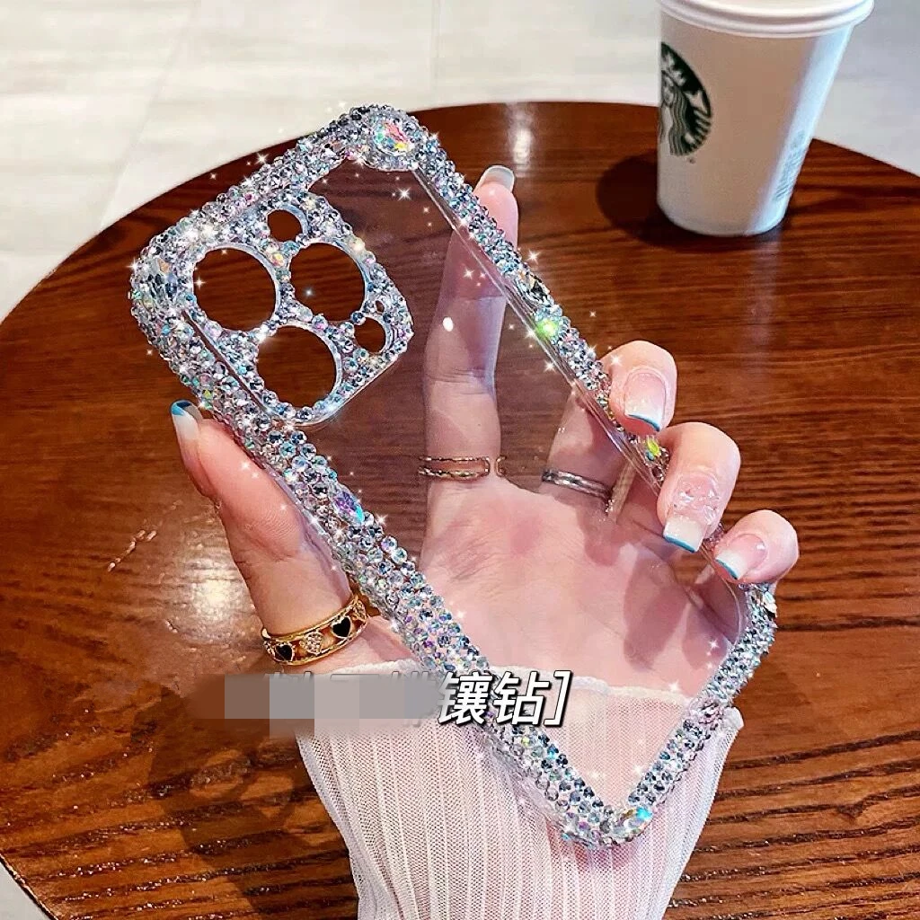 Bling Gem Diamond Clear Case for iPhone 16 Pro Max 15 14 13 12 11 XS XR 7 Plus Luxury Glitter Rhinestone Camera Protection Cover