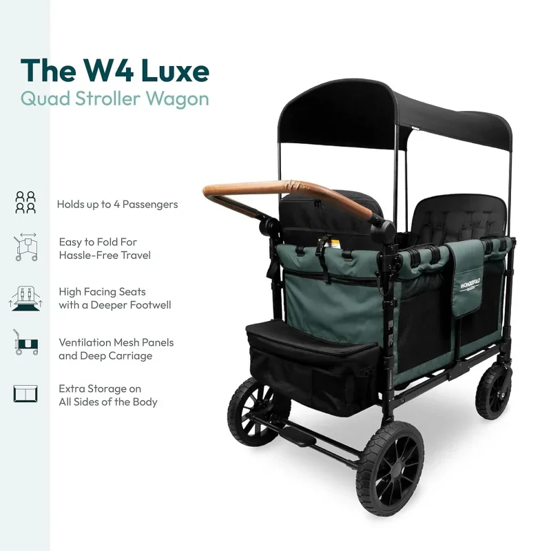 WONDERFOLD W4Quad Stroller Wagon Featuring 4 High Face-to-Face Seats with Magnetic Buckle 5-Point Harnesses and Adjustable