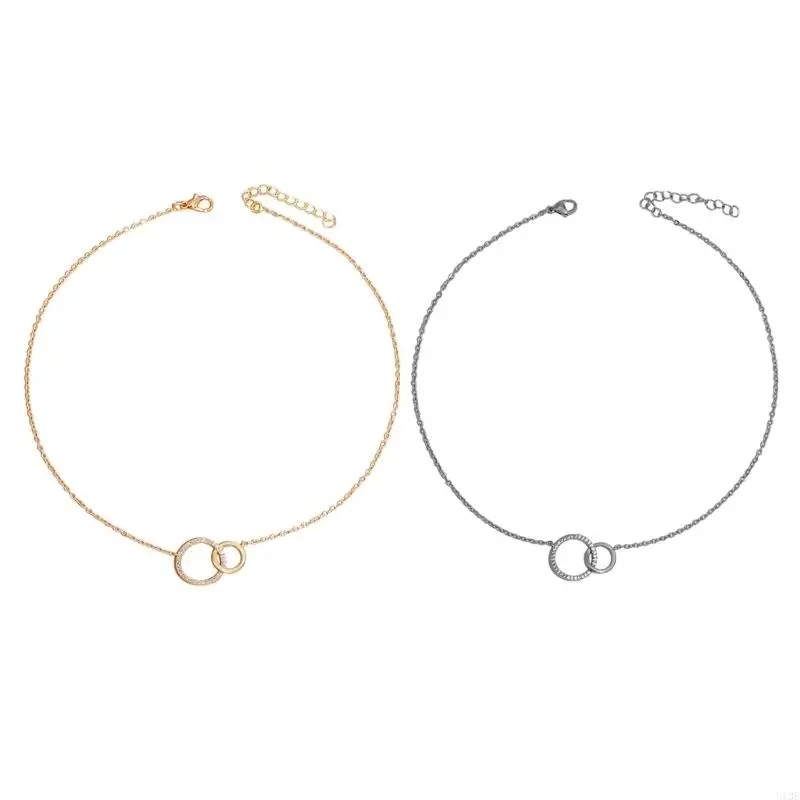 Women’s Brass Necklace Double Round Pendant Dainty Fashion Chain