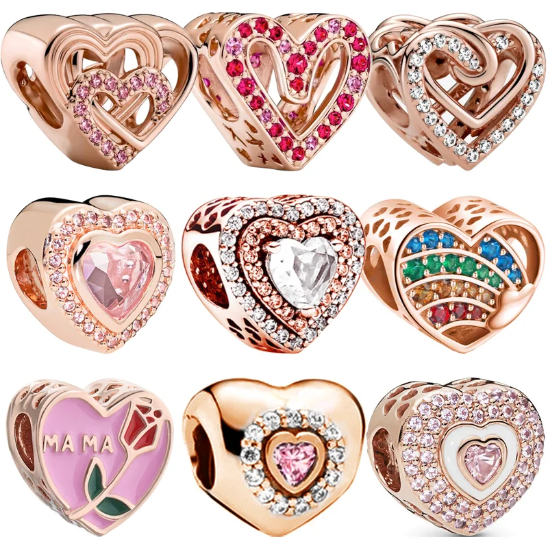 

New Infinite Winding Eternal Love Sparkling Heart Shaped Rose Gold Color Beads Fit Original Pandora Charm Bracelet Women Jewelry