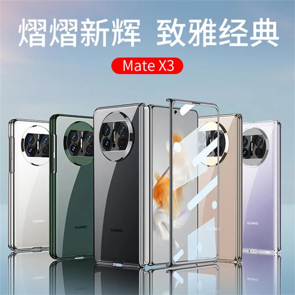 For Huawei Mate X3 Case Ultra Thin Transparent Electroplated With Tempered Film Folding Shockproof Hard Back Cover Accessories