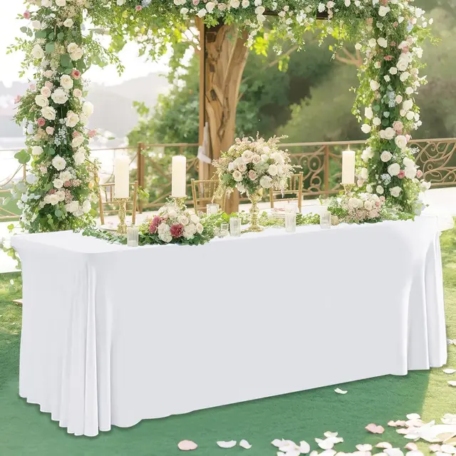 6ft Spandex Open Back Table Skirts,Rectangle Table Clothes, Ruffles Elastic Table Cover for Weddings Parties Banquets 6