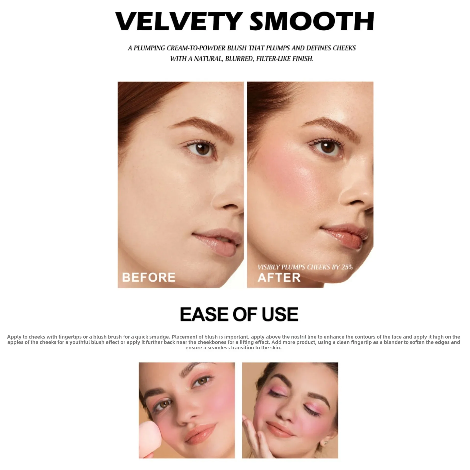 3 in 1 Matte Blush Palette Multifunctional Cheek Eyeshadow Lipstick Tray Mud Texture Makeup Long Lasting Velvet Blusher Cream