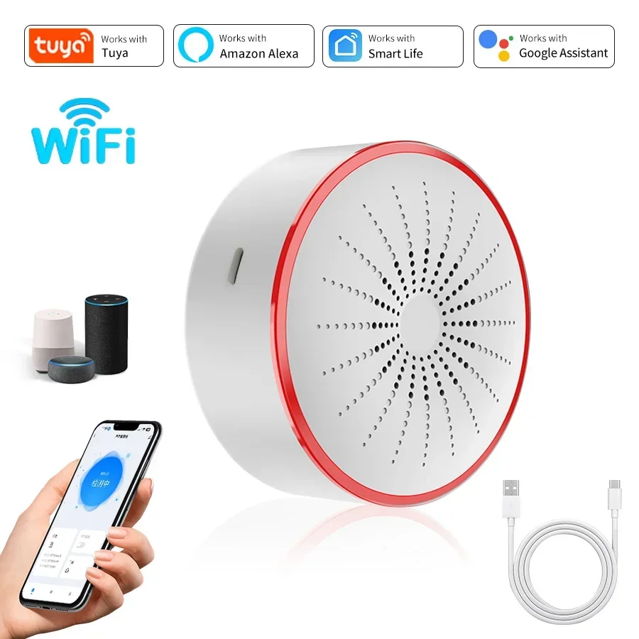 Tuya WiFi Zigbee إنذار صفارة الإنذار الذكية 100db المتكلم كاشف الصوت والضوء تنبيه App التحكم يعمل مع Alexa لأمن المنزل