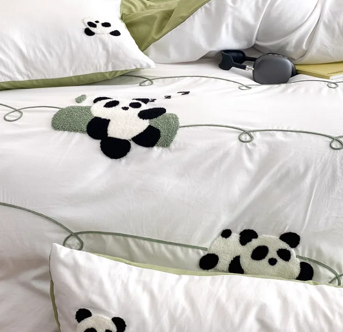 Juste de couette en coton lavé de couleur unie, draps de lit, littérature de dessin animé, 4 pièces