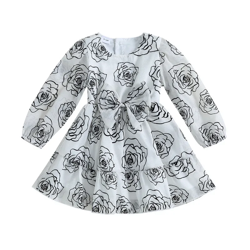 

Baby Girl A-Line Dress Autumn Clothes Elegant Floral Print Bow Long Sleeves Party Toddler Princess Dress Baby Items Clothing