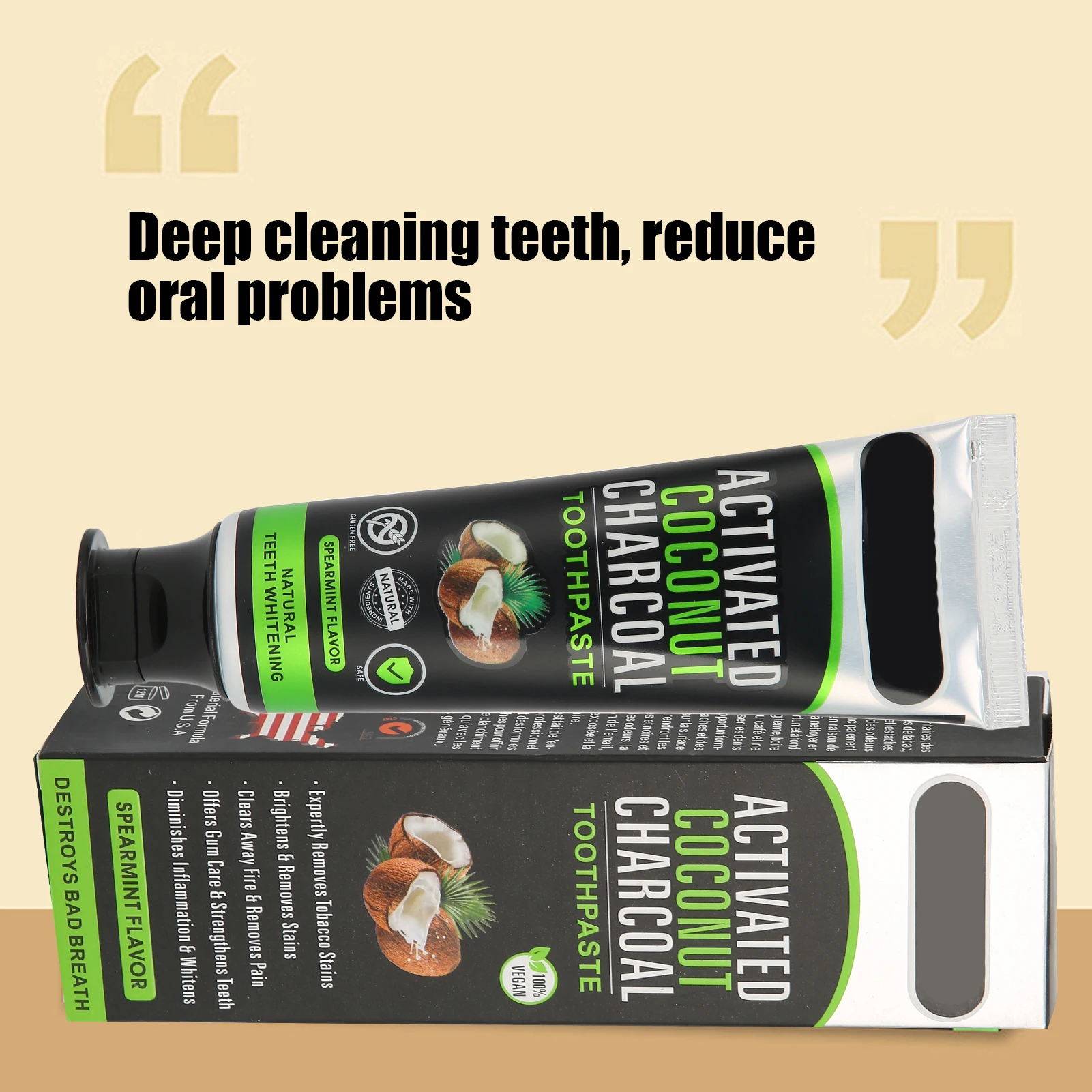 100ml Teeth Whitening Toothpaste Teeth Whitening Powder Activated Coconut Charcoal Powder Bamboo Toothbrush for Oral Hygiene tooth powder teeth whitening essence teeth whitening product teeth health product