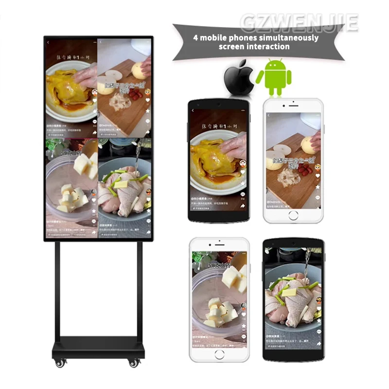 43 inch Smart Interact Screen Portable TV on Wheels Smart Wireless Portable Monitor With Moveable Stand HD Touch LCD TV