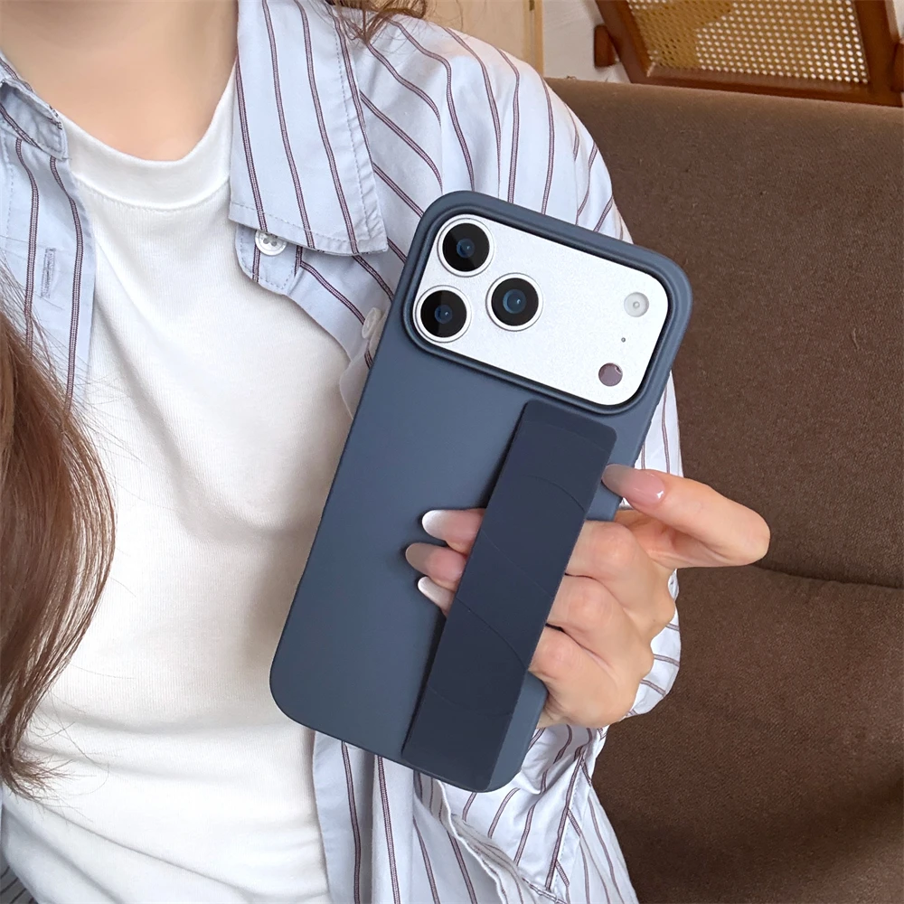 Luxury Solid Stretch Silicone Wrist Strap Case - Ultra Thin Matte Shockproof Cover