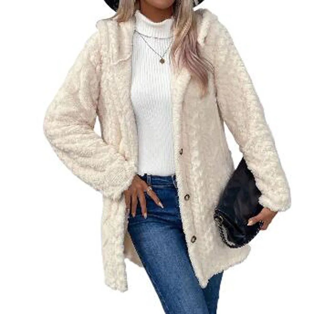 Women Autumn Winter Fleece Hooded Coat