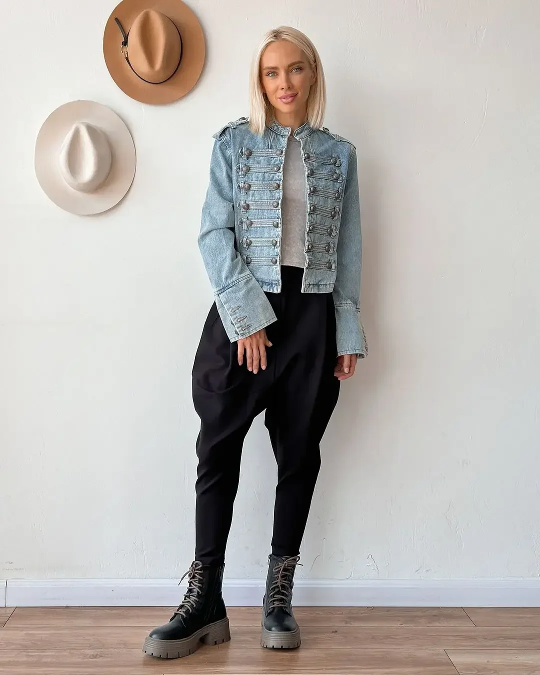 Vintage Denim Military Jacket Women Retro Solid Round Neck Single Breasted Slim Crop Coat 2026 New Lady Daily Street Outerwear 36 S22f492ea97714443a6dba1c6f9d0a66cl