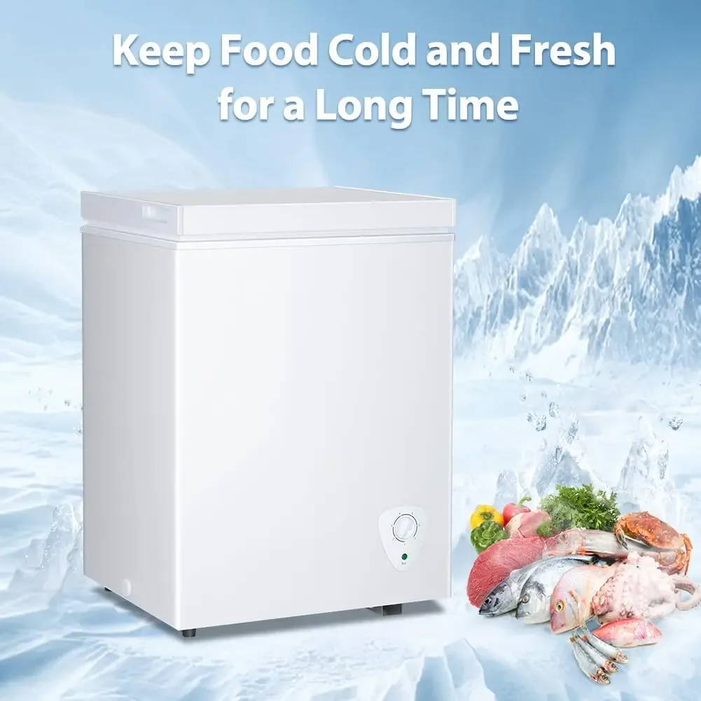 Chest Freezer, 3.5 Cubic Feet Small Deep Freezer Mini Freezer Freestanding Top Open Door with Removable Basket