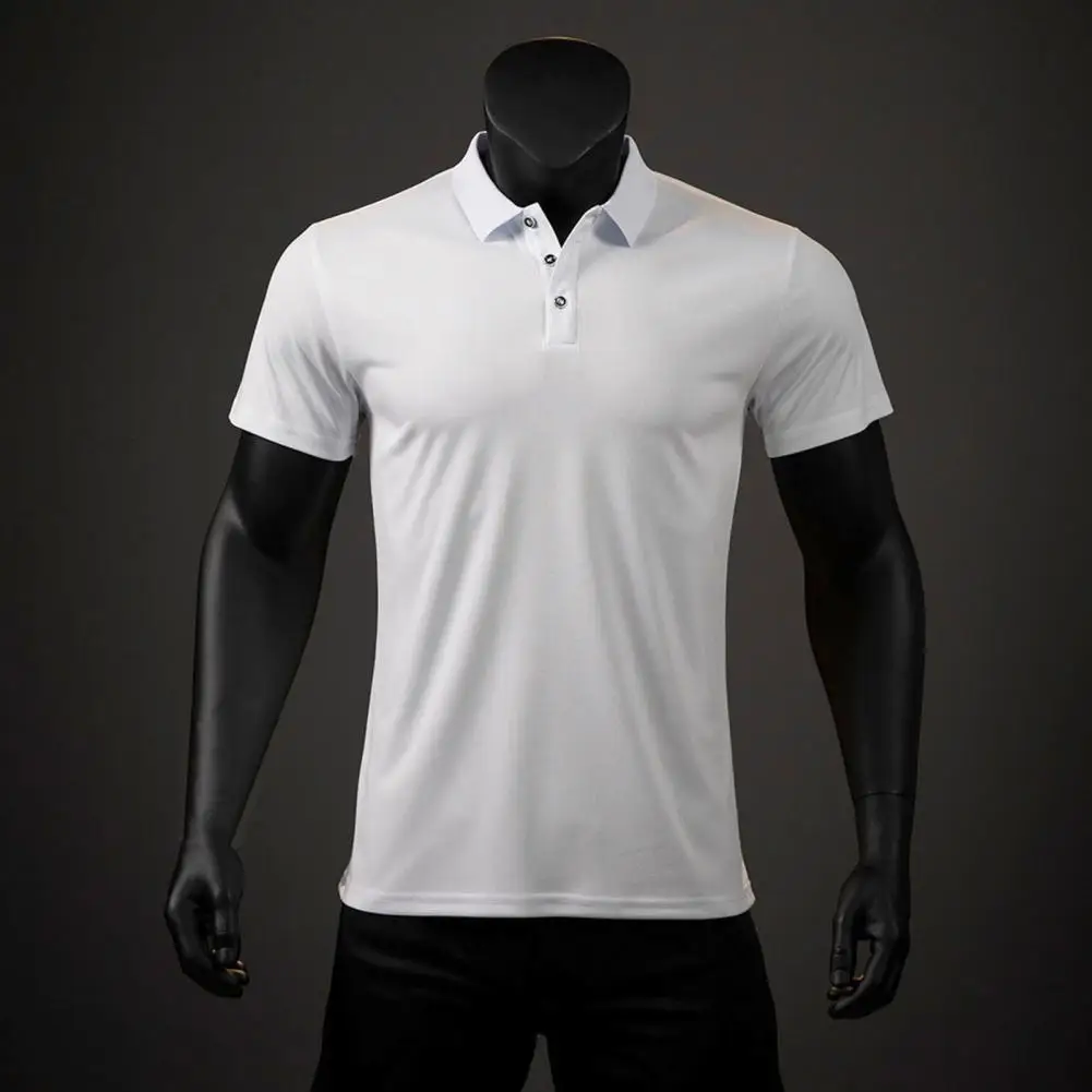 

Men T-shirt Skin-friendly Tee Shirt Thin Quick-drying Trendy Buttons Turn-down Collar T-shirt
