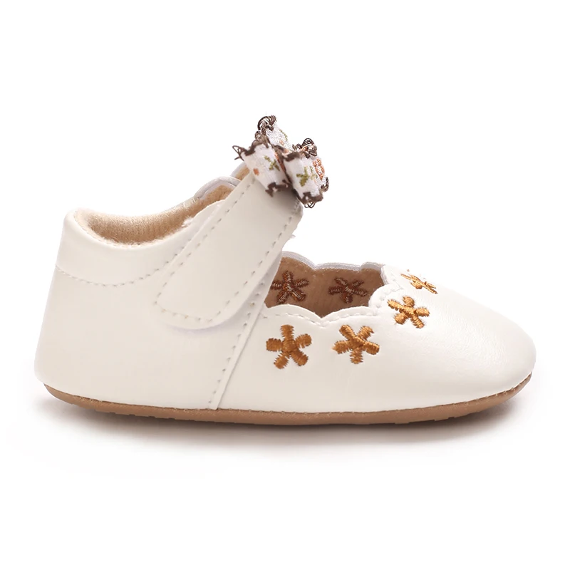 Baby Girls Princess Shoes, Soft PU Leather Embroidery Flower Non-slip Bottom First Walker Shoes Toddler Shoes 6