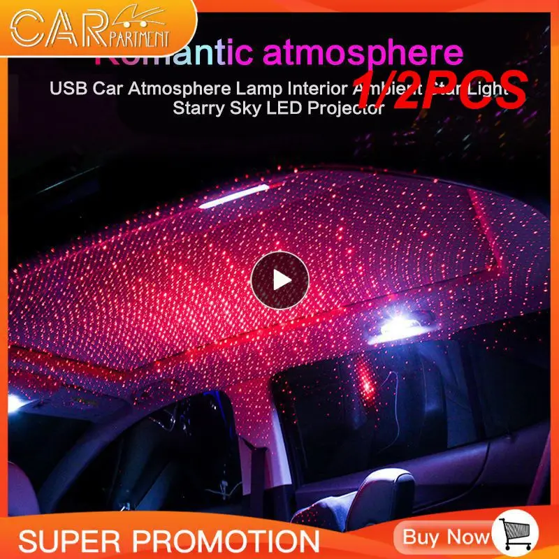 1/2Pcs Car Interior Atmosphere Star Sky Lamp Plafoniera Luce Ambientale Per Auto Proiettore A Led Mini Led Car Roof Star Blue