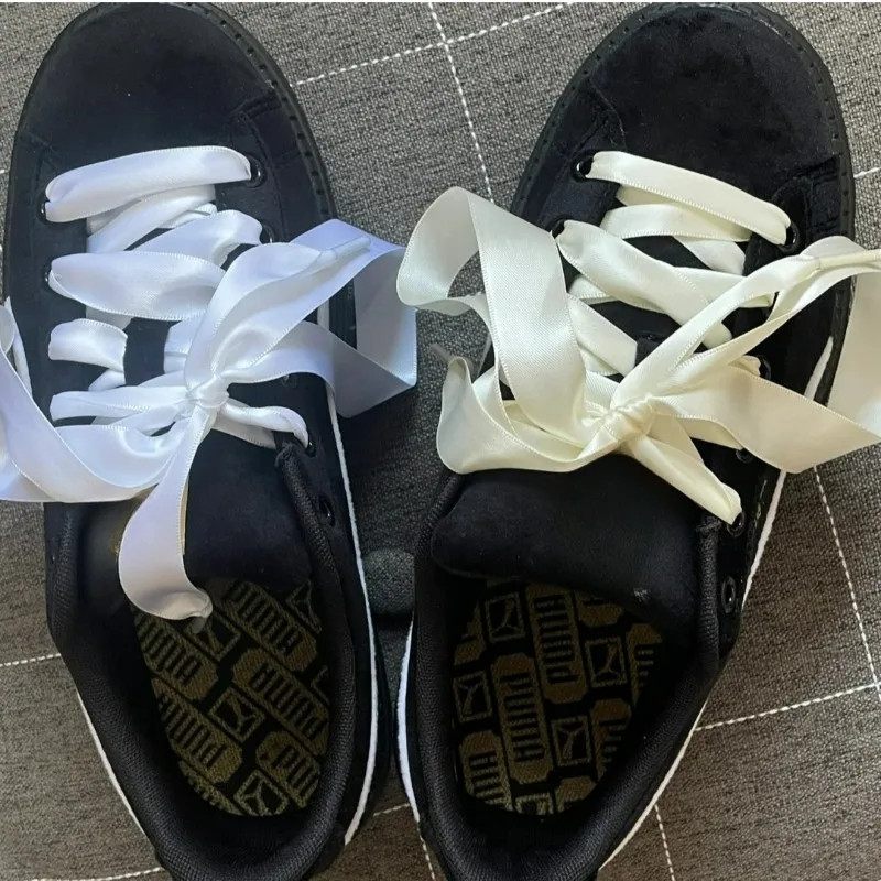 2/4Pcs 새틴 실크 넓은 신발 끈 DIY 스포츠 신발 장식 여성 캐주얼 스 니 커 즈 보드 신발 소녀 달콤한 플랫 리본 신발 끈