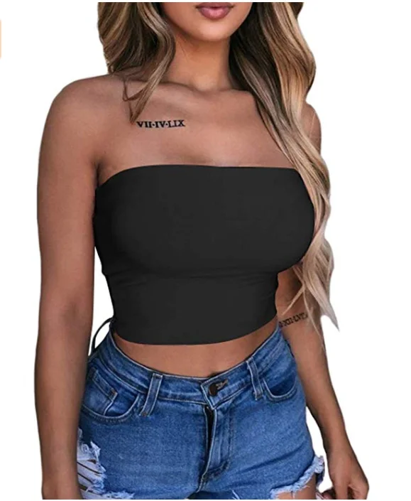 

Women Y2k Strapless Solid Tube Top Low Cut Backless Crop Top Hollow Out Bodycon Bandeau Top Streetwear