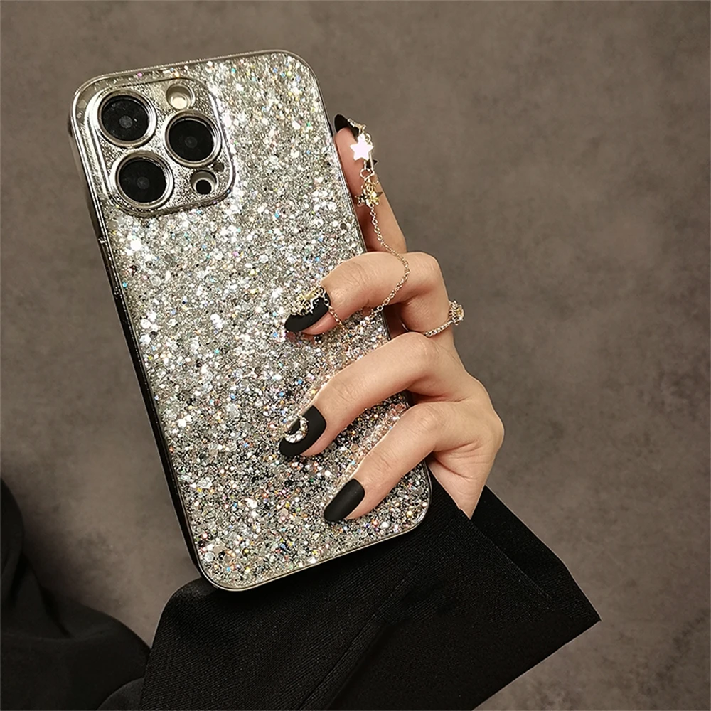 Glitter Bling Crystal Rhinestone Phone Case Anti-Drop Soft Cover For iPhone 16 15 Pro Max 13 12 11 14 Lady phone case,iphone case